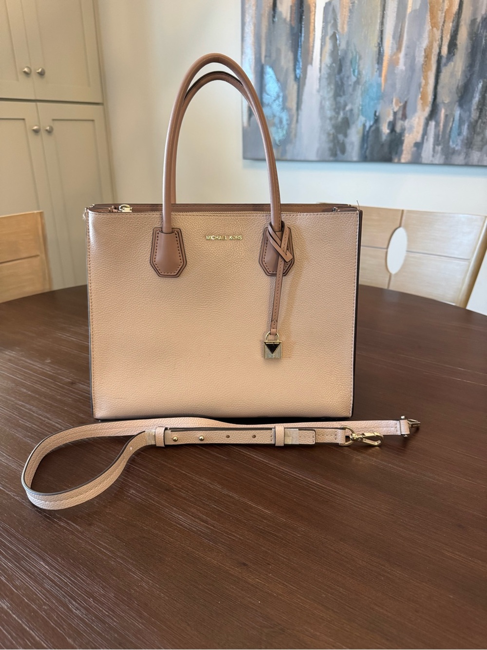 Michael Kors Leather Satchel in Blush Pink